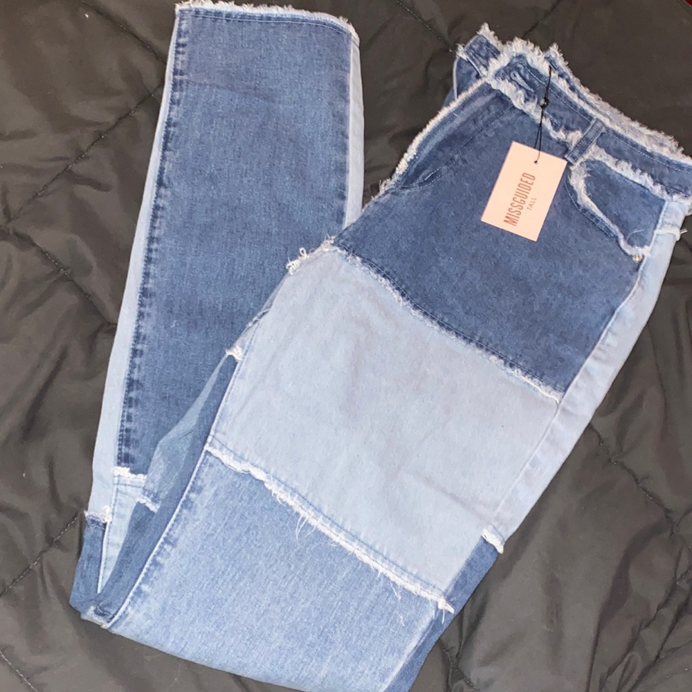 Missguided Tall Patched Straight Leg Jeans